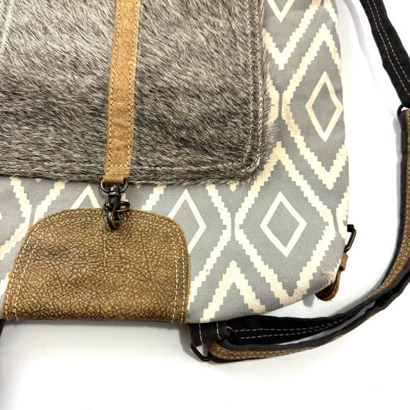 Myra Bag Artist's Impression Hairon Flapover Canvas & Leather Backpack Boho Chic - Picture 3 of 9